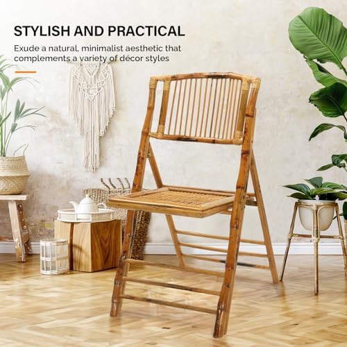 VINGLI Bamboo Folding Chair, Foldable Dining Wood Chairs Comfortable Seat for...