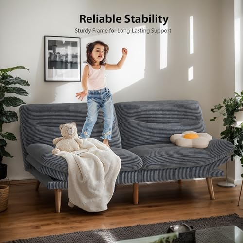 PERLECARE Convertible Futon Sofa Bed, 66" Corduroy Futon Couch with Adju...