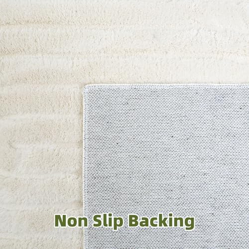 Beige Solid Area Rug 8x10, Washable Rugs for Living Room Bedroom