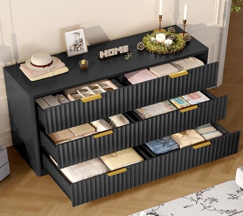 TEENFON Fluted 6 Drawer Dresser for Bedroom, Wide Modern Chest of Drawers wit...