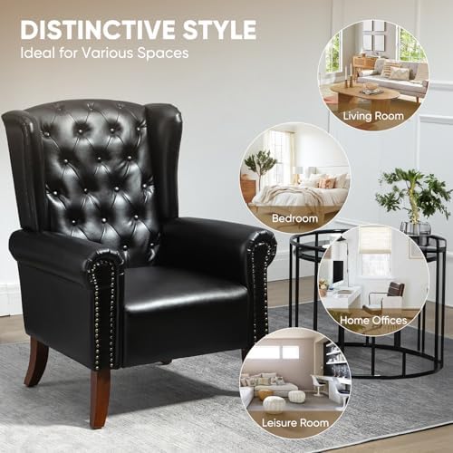 MOJAY PU Leather Accent Chair, Mid-Century Living Room Sofa Chair, Upholstere...