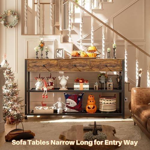 Ecoprsio Entryway Table with Outlets, 47" Console Table with 3 Drawers