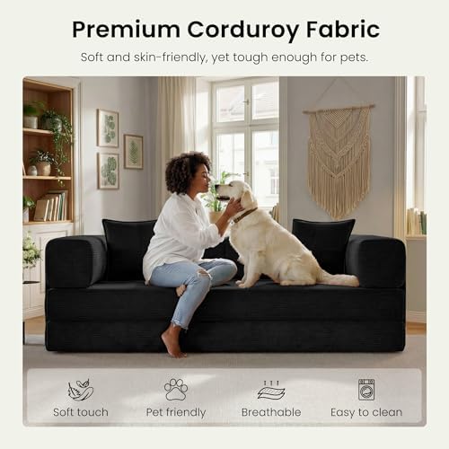 78.8" Convertible Futon Sofa Bed, Boneless Couch for Living Room | Cordu...