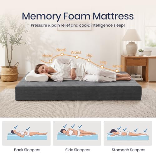 6 Inch Futon Mattress Full Size, Foldable Futon Floor Sofa Bed with Soft Thic...