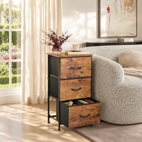WLIVE Small Dresser Nightstand for Bedroom, 3 Drawers, Rustic Brown
