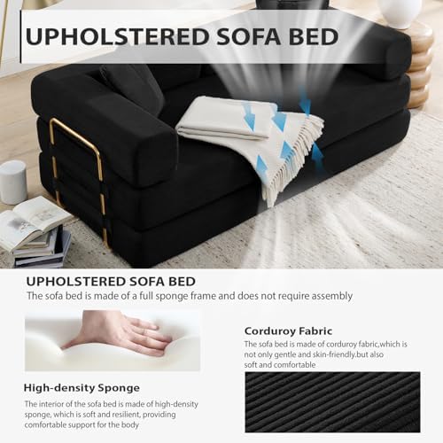 4-in-1 Folding Convertible Sofa Bed, 78 Inch Boneless Couch with Fixed-Shape ...