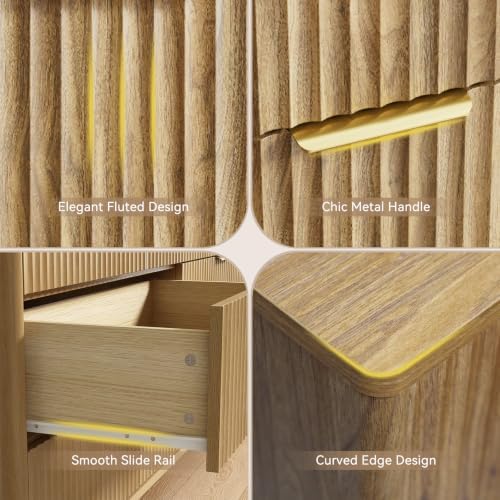 CARPETNAL Fluted Dresser and Nightstand Sets for Bedroom, 3 Pcs Bedroom Set, ...