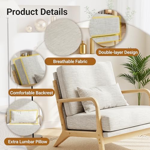 Claiks Mid-Century Modern Accent Chair, Living Room Armchair with Solid Wood ...