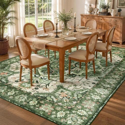 YOH 6x9 Ft Vintage Washable Area Rug for Living Dining Room (Green)