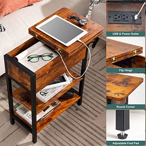 Yoobure End Table with Charging Station, Flip Top Side Table with USB Ports a...