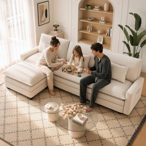 107" Modular Sectional Sofa, L Shaped Cloud Couch with Movable Ottoman |...