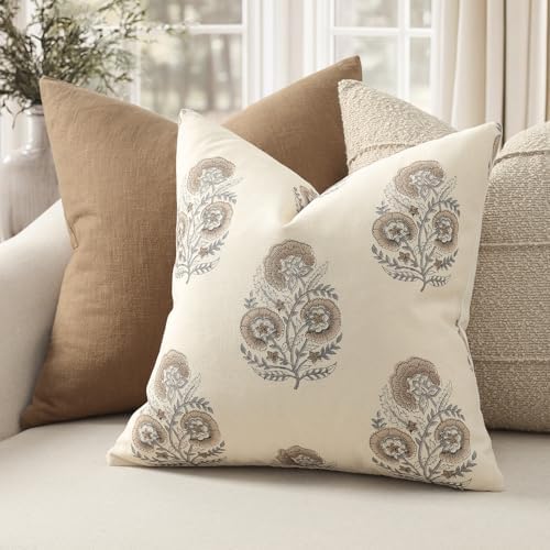 Vintage Floral Euro Sham Fall Pillow Covers 24x24 Set of 2 Patterned Accent D...