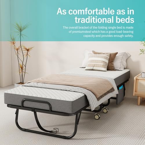 Folding Bed with Mattress for Adults, 75" x 31"Portable Cot-Size Ro...