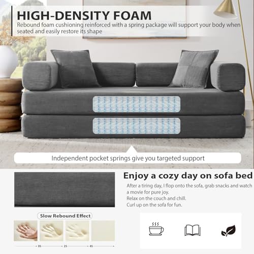 4-in-1 Folding Convertible Sofa Bed, 78 Inch Boneless Couch with Fixed-Shape ...
