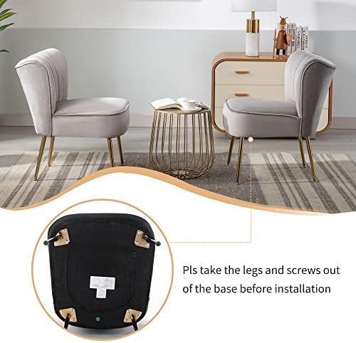 KCC Modern Velvet Accent Chair Set of 2,Side Chair for Bedroom,Light Gray