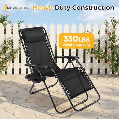 NEWBULIG Zero Gravity Chairs Set of 2, Folding Lounge Chair, Modern Black | P...