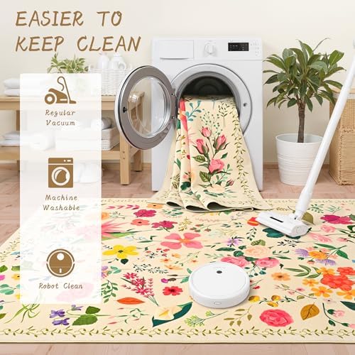 ISEAU 6x9 Area Rug for Living Room,Washable Rugs for Bedroom Dorm, Beige