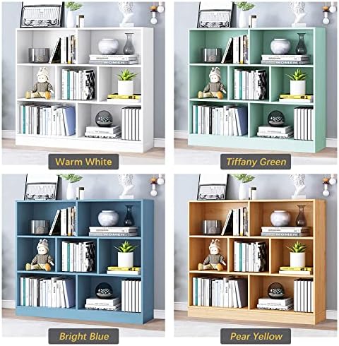 IOTXY Open Shelf Low Bookcase - Wooden 3-Tier Cube Bookshelf, Bright Blue
