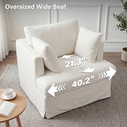 Coastal Accent Armchair for Living Room, 40", Chenille, Beige