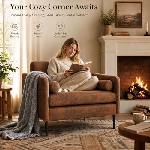 Karl home 38.2" Club Chair, Bronzing Cloth Accent Chair, Brown