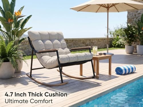 Papasan Rocking Chair with Armrest Outdoor Indoor,Heavy Duty Metal Outdoor Ro...