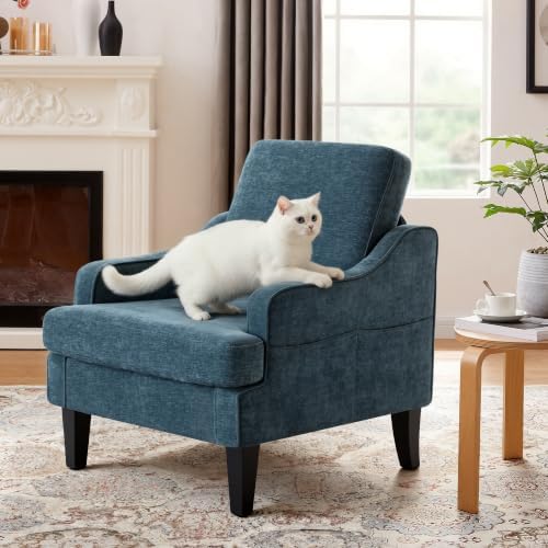 Set of 2 Accent Chair for Living Room,Mid-Century Arm Chair Chenille Fabric L...
