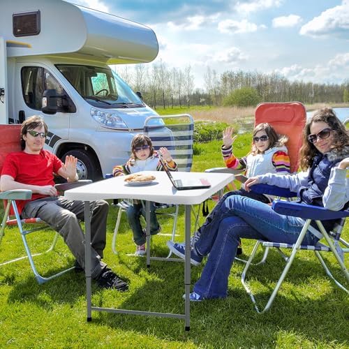 VINGLI 4 FT Plastic Folding Camping Table,3-Level Adjustable Height, Portable...