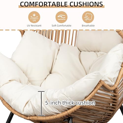 JAMFLY Egg Chair Wicker Outdoor Chairs, Patio Chair Oversized Lounger Chair w...
