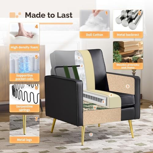 VINGLI Faux Leather Accent Chairs Set of 2 with Gold Legs for Living Room
