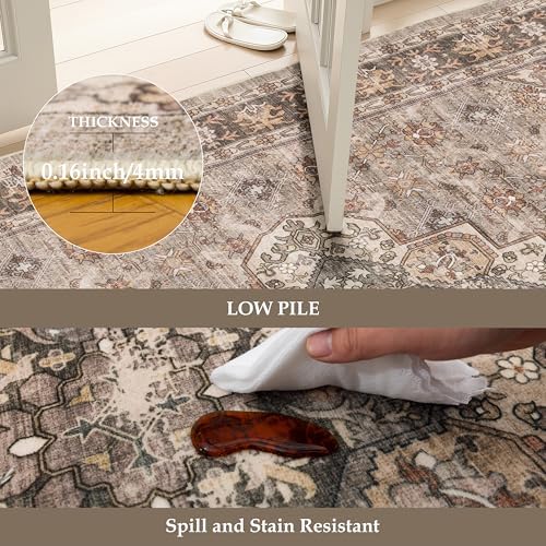 Washable 9x12 Area Rug, Vintage Non-Slip Large Rugs for Living Room