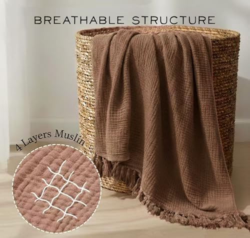 KyraHome 100% Organic Cotton Throw Blankets, 90“x90” Queen, Pre-Washed Muslin...
