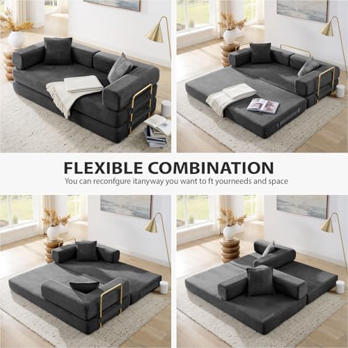 4-in-1 Folding Convertible Sofa Bed, 78 Inch Boneless Couch with Fixed-Shape ...