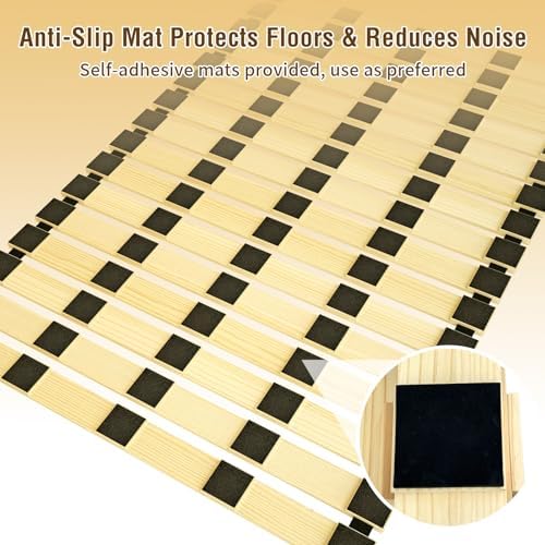 Japanese Tatami Mat Floor Bed, Knotless Solid Wood, Roll-Up Slatted, Bed Plat...