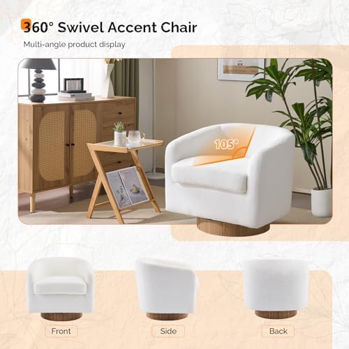 VINGLI 360°Swivel Accent Chair with Engineered Wood Base and Removable Cushio...