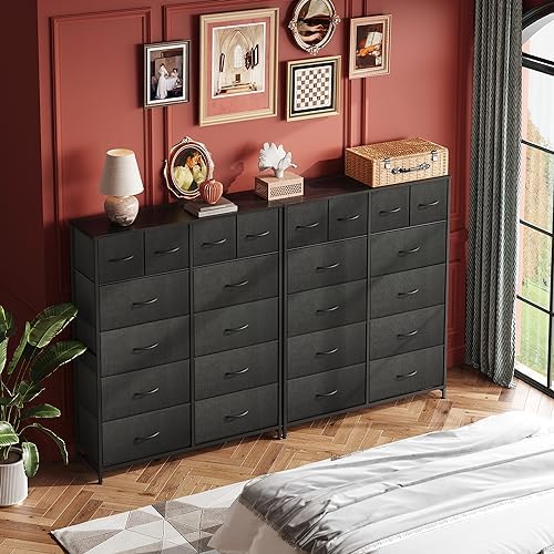 WLIVE 12 Drawer Tall Black Fabric Dresser Bedroom Storage Chest