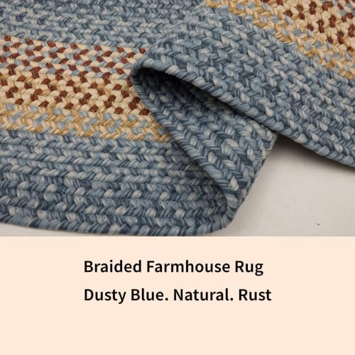 RCTJHOME 2x6 Oval Braided Runner Natural Rust Blue Farmhouse Kitchen Rug