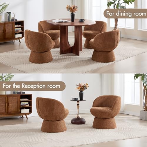 Modern Swivel Barrel Lounge Chair, Brown Chenille Accent Chair