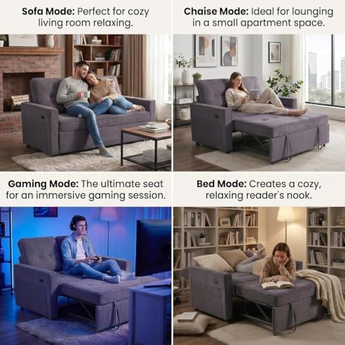 Actinidia 3 in 1 Convertible Sofa Bed, 53" Modern Loveseat Sleeper Sofa ...