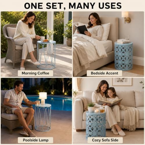 Y&M Outdoor Side Tables Set of 3, Metal Stacking Patio Side Tables for Ou...