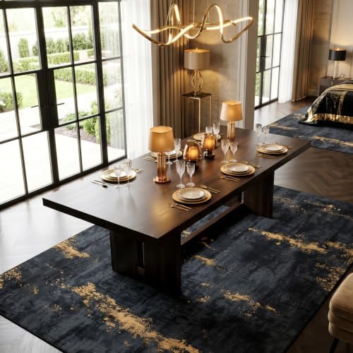 Fixwal Washable 5x7 Area Rug for Living Room, Non-Slip, Black/Gold