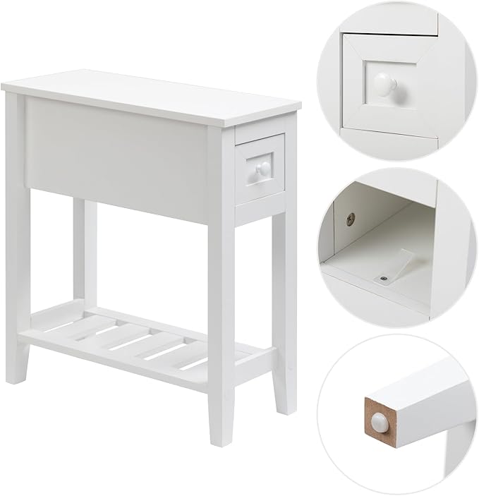 Narrow Side Table for Small Spaces, White, Set of 1, 24" L x 8.5" W...