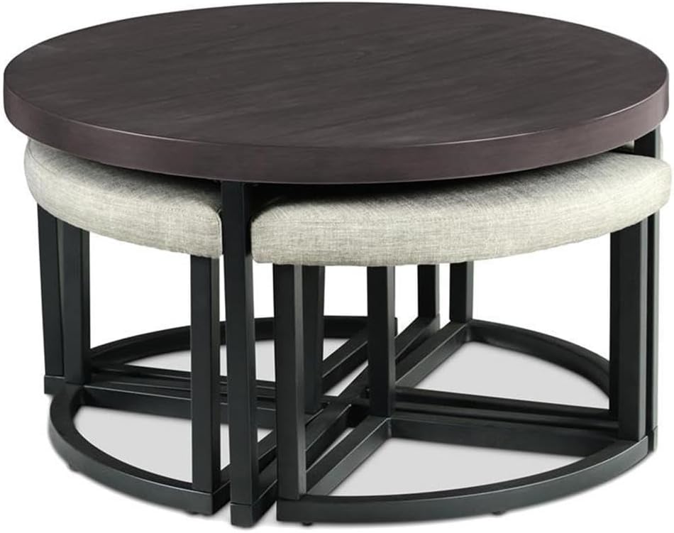 Pemberly Row Transitional Coffee Table Set, Round Table with Black Metal Base...