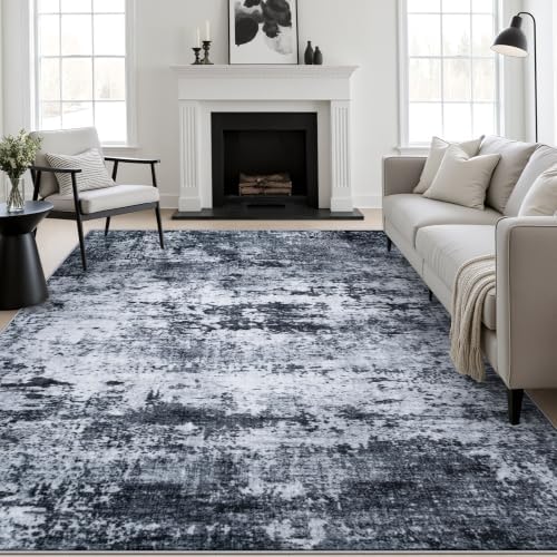 6x9 Area Rug Living Room: Modern Washable Indoor Carpet Black