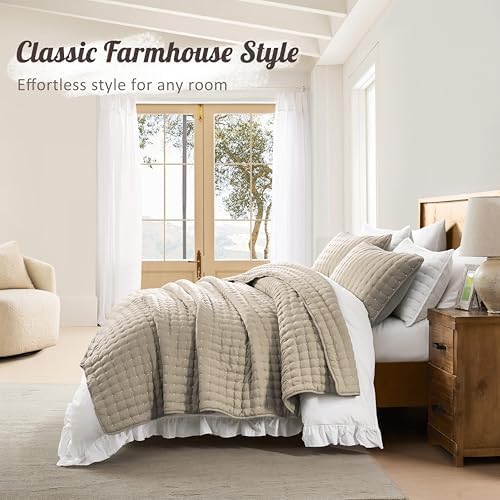 WDCOZY Cloud Soft Quilt Set, Queen Size, Beige, 3 Pieces 90x90 inches