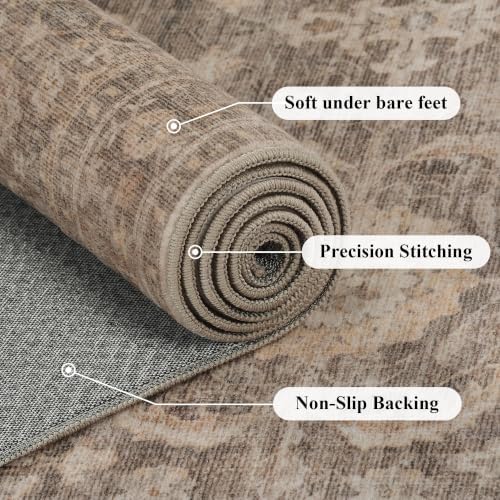JOOJA 8x10 Neutral Tan Vintage Soft Low Pile Boho Washable Large Area Rug