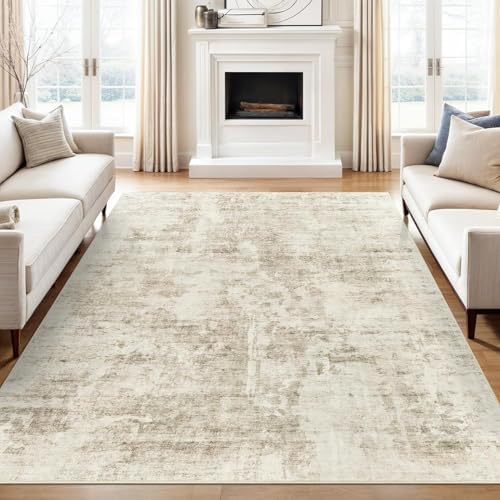 Soalmost Abstract Rug 8x10 Large Living Room Area Rugs Washable Beige/Gray