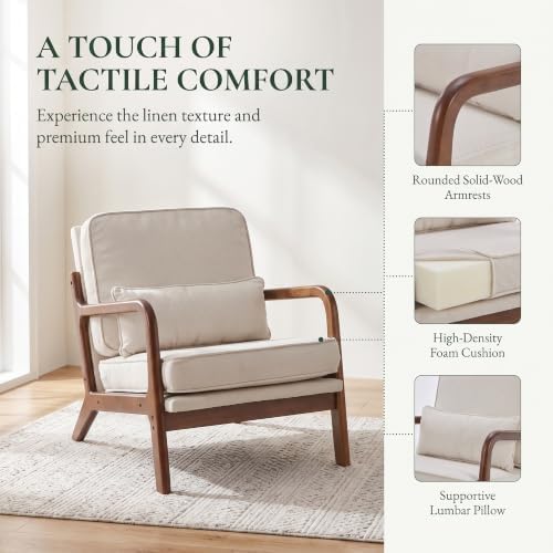 Mid Century Modern Accent Chair, Upholstered Lounge Chair,Beige
