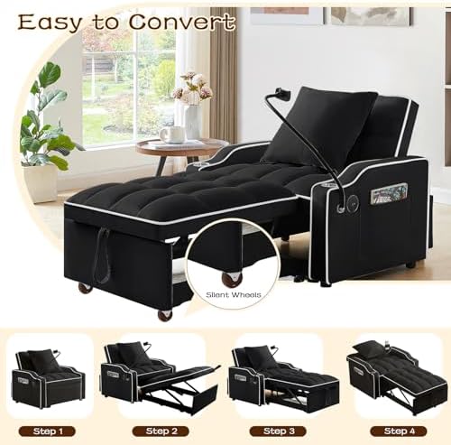 Sleeper Sofa Chair Bed, Convertible 3-in-1 Sofa Armchair, Adjustable Sleeper ...