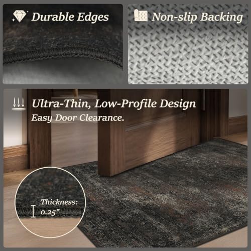 TALANOVA Black Farmhouse Washable 8x10 Area Rugs for Living Room, Dark Charco...