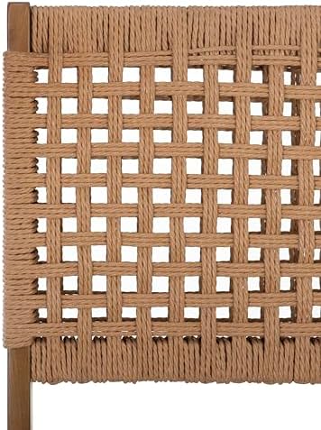 Linon Bennett Natural Folding Chair with Woven Rope Back and Linen Upholstere...